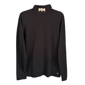 A8 Woolrich Black Sheep Embroidered Turtleneck Long Sleeve Top Large 22064